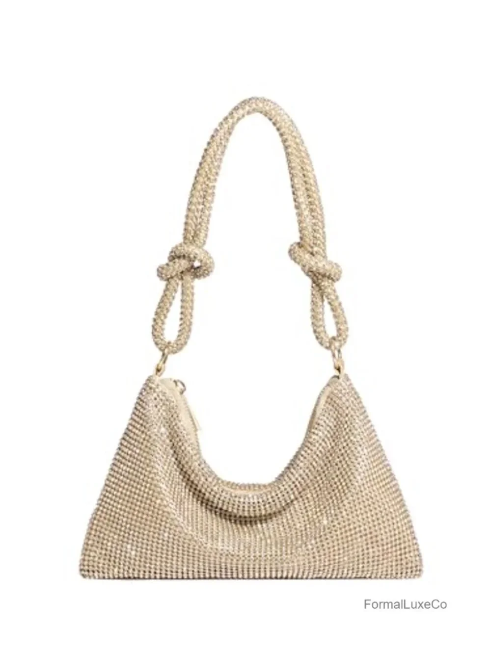 Sparkly Rhinestone Clutch Evening Bag with Knotted Shoulder Straps